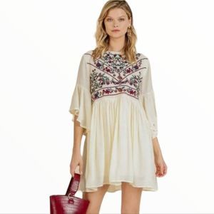 UMGEE Floral Embroidered Babydoll Bohemian  Mini Dress